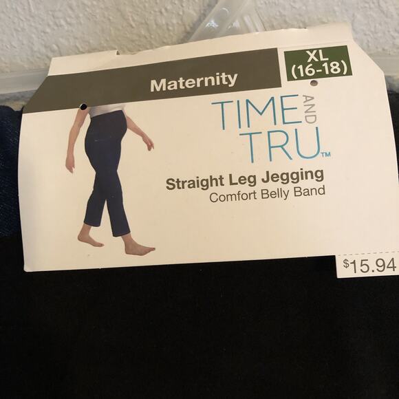 Time and Tru Maternity XL Straight Leg Jegging Comfort Belly Band Dark Denim - Picture 2 of 7